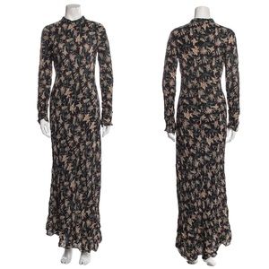 Doen Black Floral Print Long Sleeve Maxi Dress Small